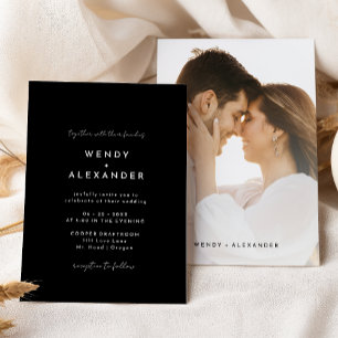 Black Modern Script Photo Wedding Invitation