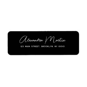 Black Modern Script Return Address Label