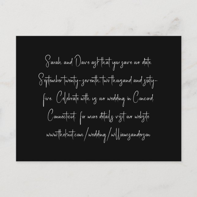 Black Modern Script text only Save our Date II Postcard (Front)
