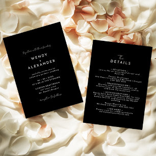 Black Modern Script Wedding All In One Details and Invitation