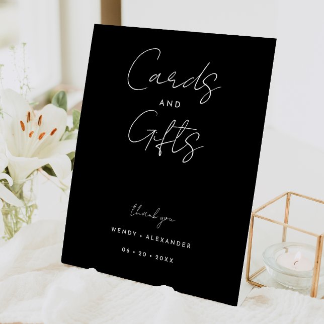 Black Modern Script Wedding Cards and Gifts Sign (Creator Uploaded)