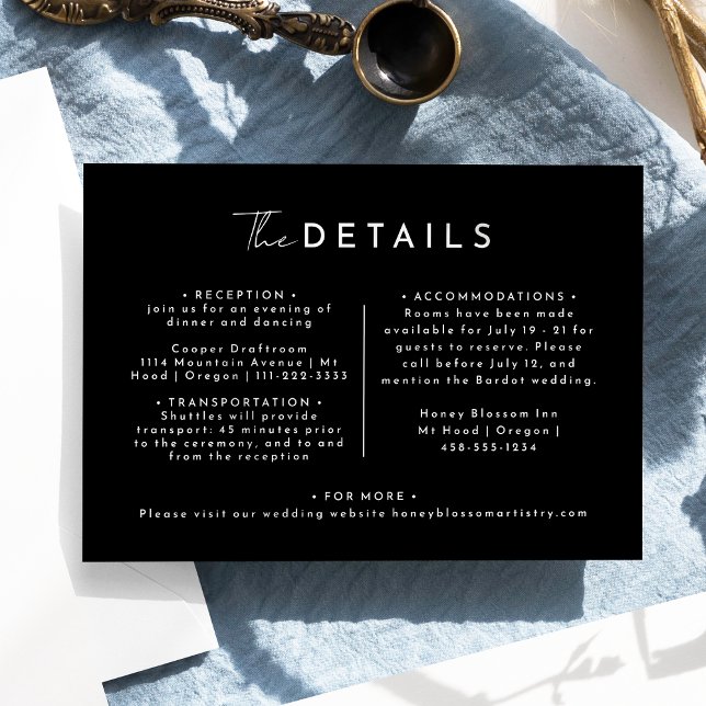 Black Modern Script Wedding Details Enclosure Card (Creator Uploaded)