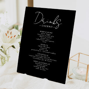 Black Modern Script Wedding Drinks Menu Pedestal Sign