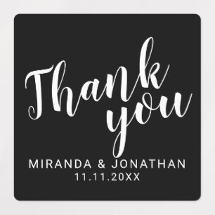 Black Modern Script Wedding Favour Thank You