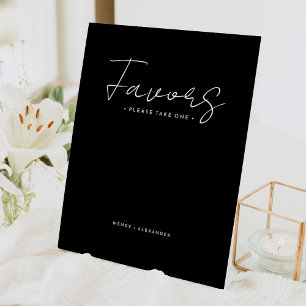 Black Modern Script Wedding Favours Pedestal Sign