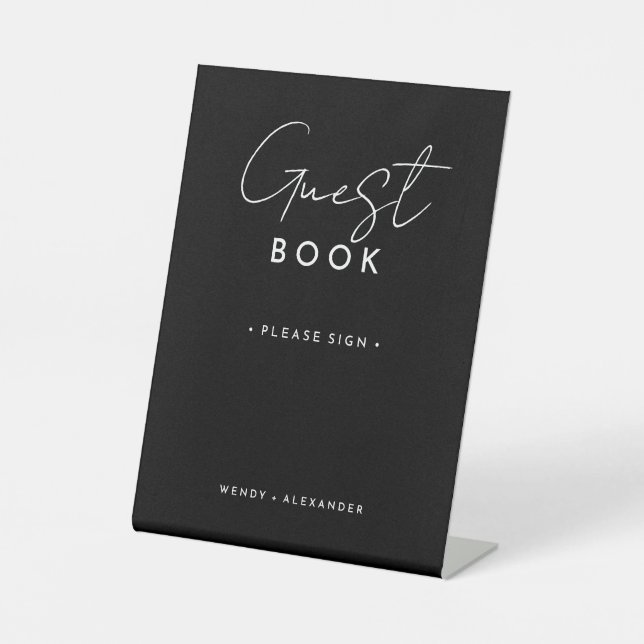 Black Modern Script Wedding Guest Book Sign (Front)