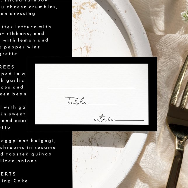 Black Modern Script Wedding Menu Choice Flat Place Card (Creator Uploaded)