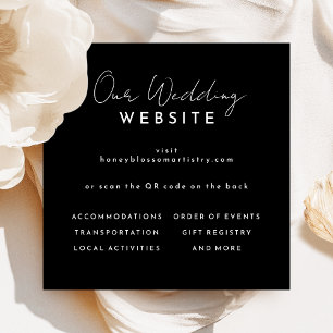 Black Modern Script Wedding Website QR Code Enclosure Card