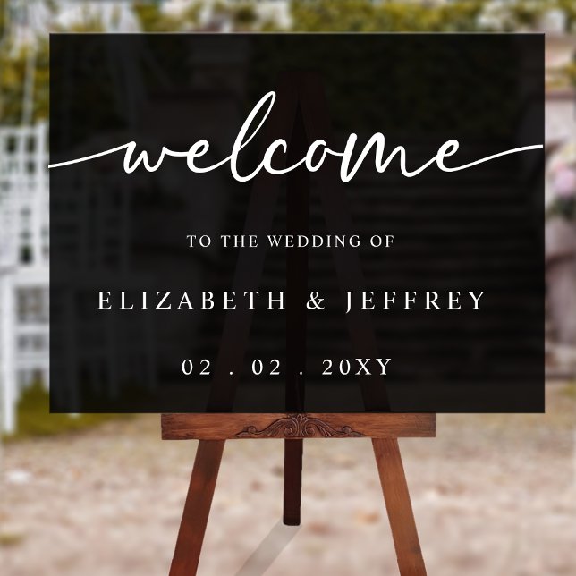 Black Modern Script White Wedding Welcome Sign (Black Modern Script White Wedding Welcome Sign)
