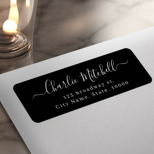 Black Modern simple elegant script return address Label