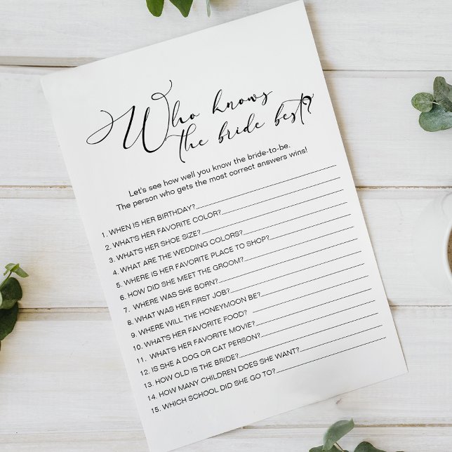 Black Modern Simple Game Who Knows Bride Best Flyer (Creator Uploaded)