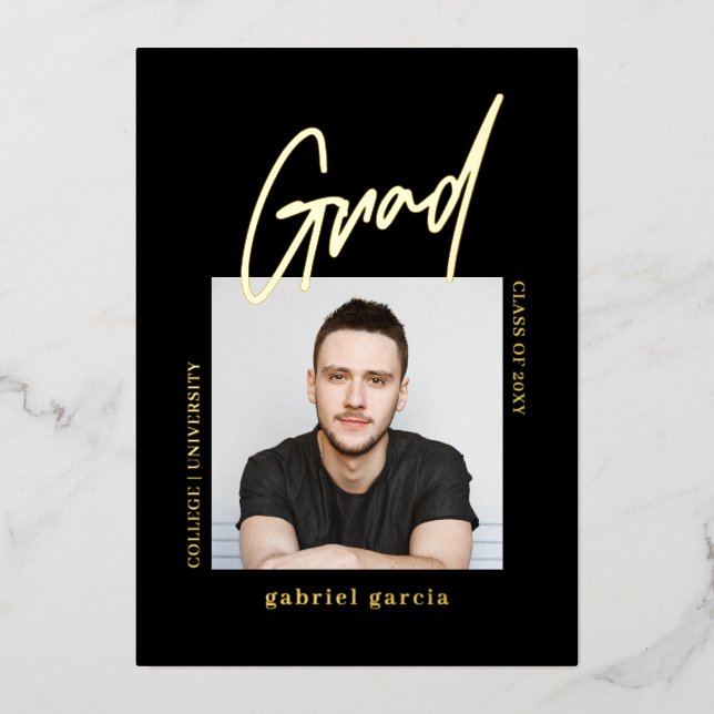 Black Modern Simple Graduate Party Invitation Gold (Front)