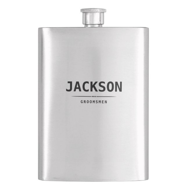 Black Modern Simple Name Personalised Groomsmen Hip Flask (Front)