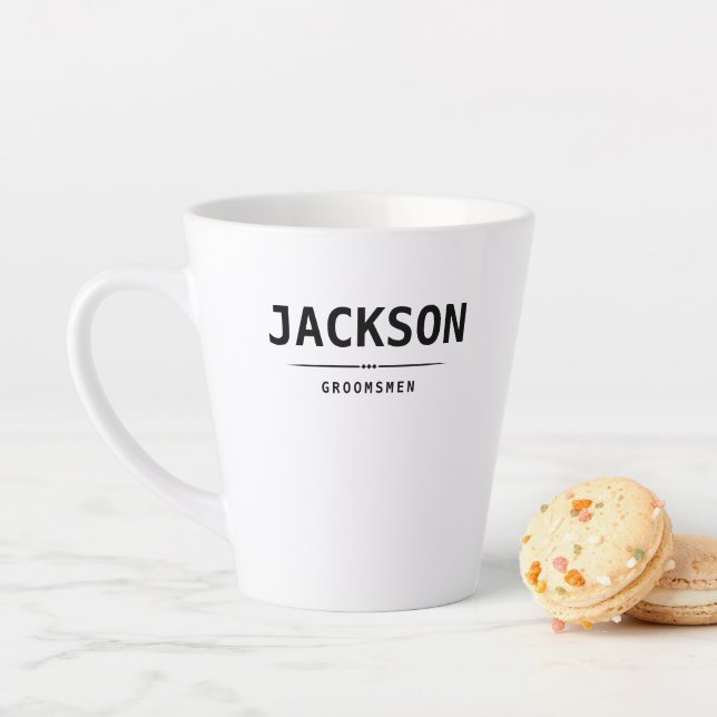 Black Modern Simple Name Personalised Groomsmen Latte Mug (In Situ)