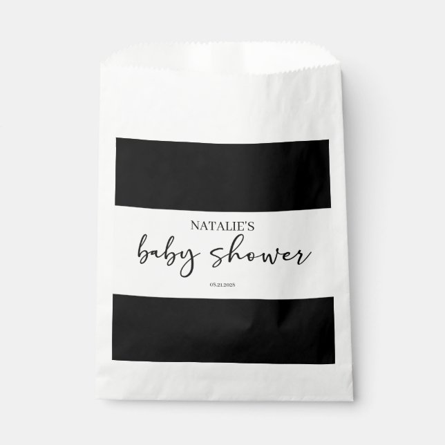 Black Modern Simple Script Baby Shower Favour Bag (Front)