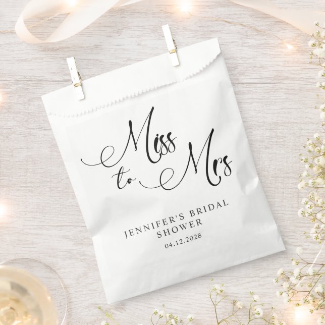 Black Modern Simple Script Bridal Shower Favour Bag (Clipped)