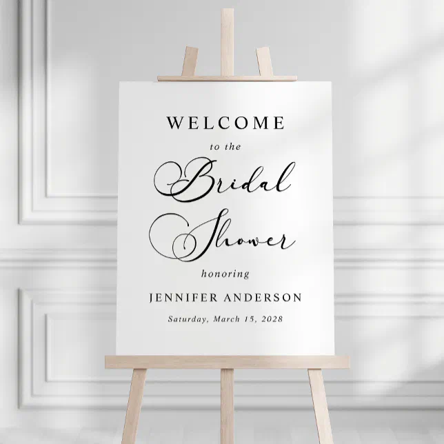 Black Modern Simple Script Bridal Shower Poster | Zazzle