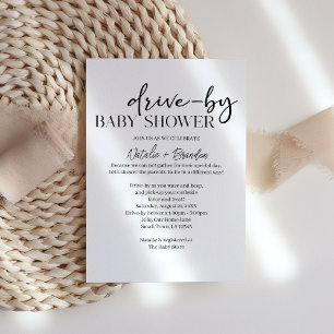 Black Modern Simple Script Drive-By Baby Shower Invitation