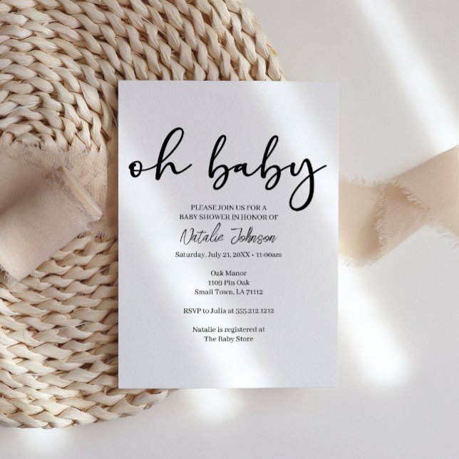 Black Modern Simple Script Oh Baby Shower Invitation (Creator Uploaded)