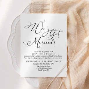 Black Modern Simple Script Wedding Just Married Invitation