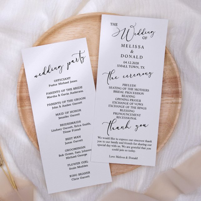 Black Modern Simple Script Wedding Program (Creator Uploaded)
