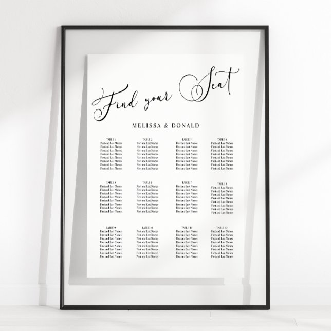 Black Modern Simple Script Wedding Seating Chart (Creator Uploaded)