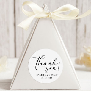 Black Modern Simple Thank You Wedding Classic Round Sticker