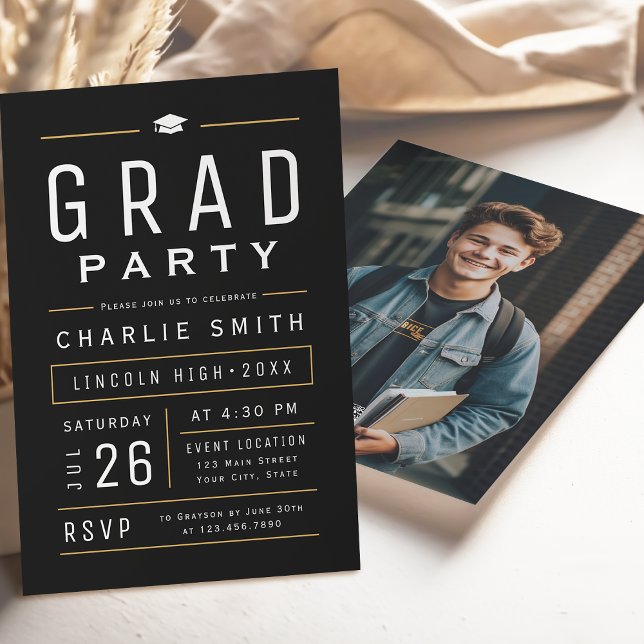 Black Modern Simple Typography Graduation Party Invitation (Black Modern Simple Typography Graduation Party Invitation)
