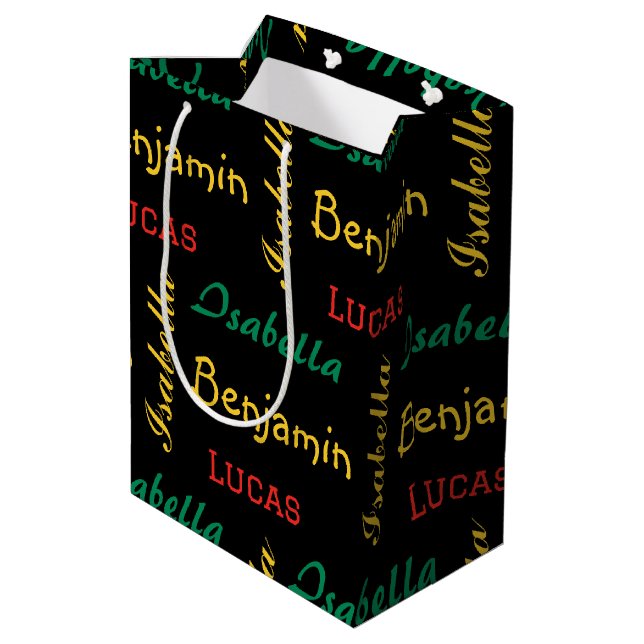 Black Modern simple unique typography custom name  Medium Gift Bag (Back Angled)