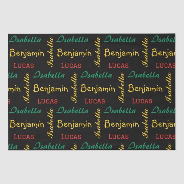 Black Modern simple unique typography custom name  Tissue Paper (Front)
