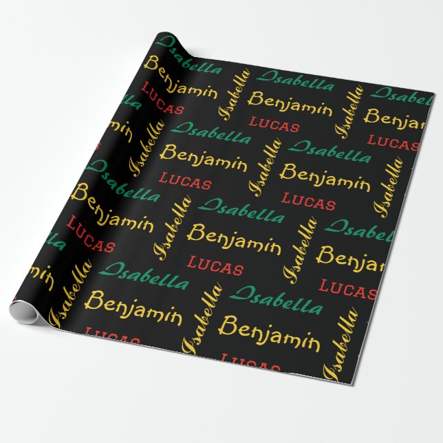 Black Modern simple unique typography custom name  Wrapping Paper (Unrolled)
