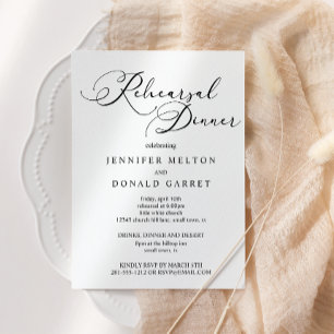Black Modern Simple Wedding Rehearsal Dinner Invitation