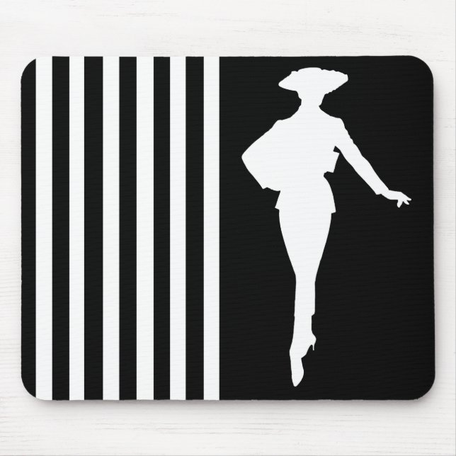 Black Modern Stripes with Fashion Silhouette Mouse Pad (Front)