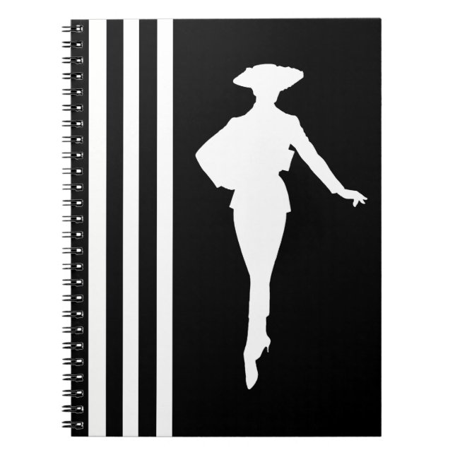 Black Modern Stripes with Fashion Silhouette Notebook (Front)