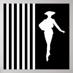 Black Modern Stripes with Fashion Silhouette Poster