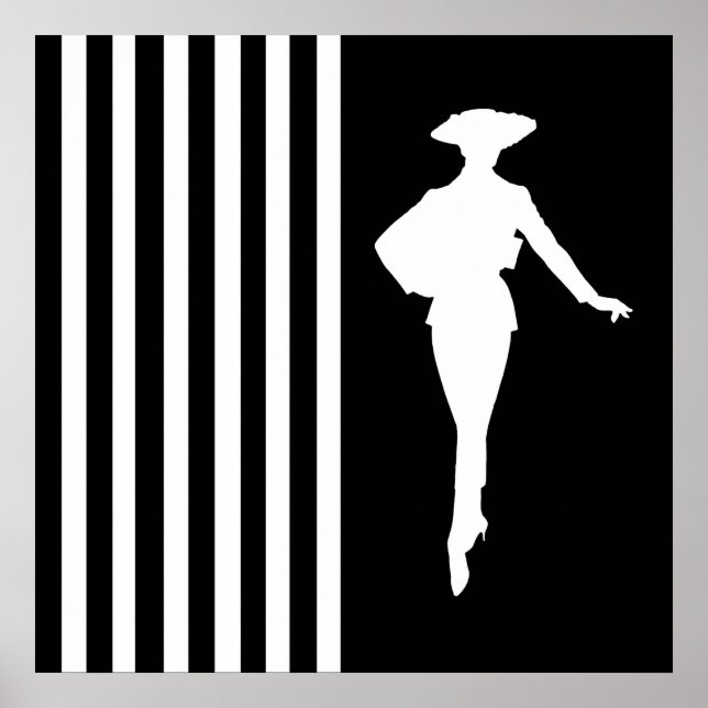 Black Modern Stripes with Fashion Silhouette Poster (Front)