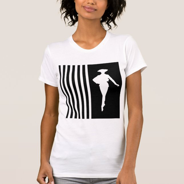 Black Modern Stripes with Fashion Silhouette T-Shirt (Front)