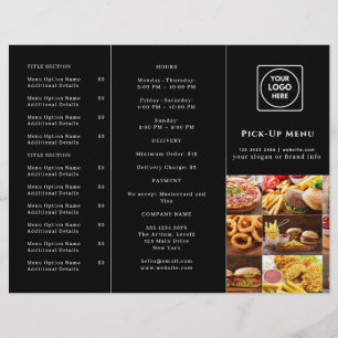 Black Modern Takeout Menu   Custom Restaurant