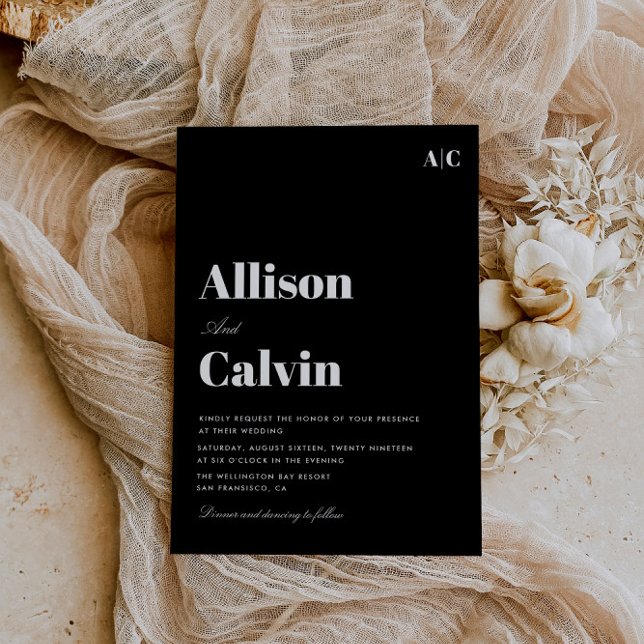 black modern text wedding invitation (Creator Uploaded)