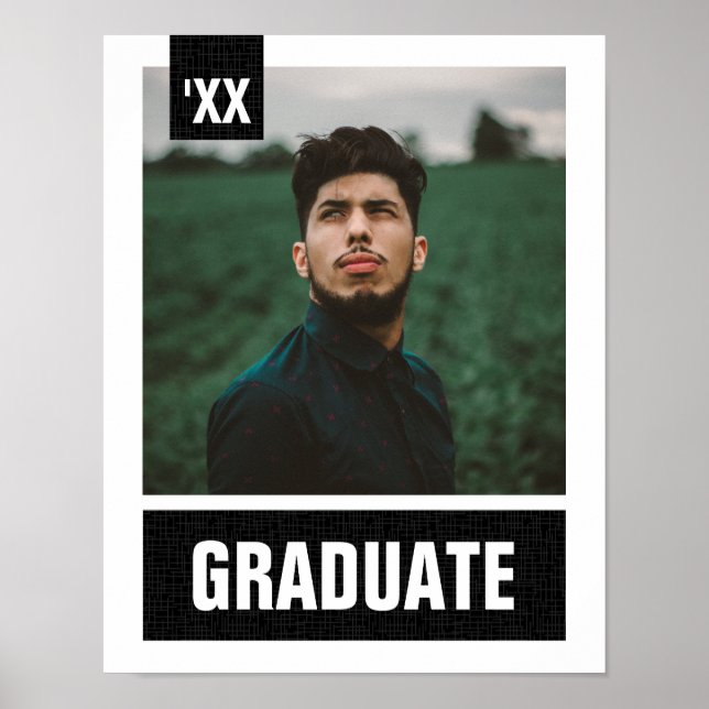 Black Modern Textured Photo Graduation Poster (Front)
