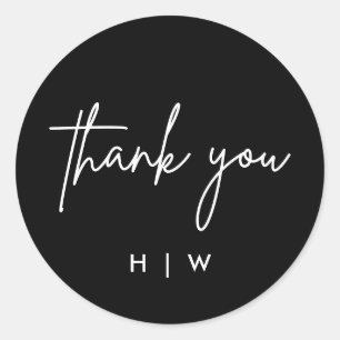 Black Modern Thank You Monogram Wedding Classic Round Sticker