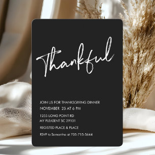 Black Modern Thankful Thanksgiving Dinner Invitation