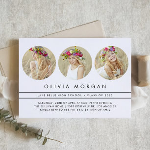 Black Modern Three Photo Collage Graduation Invitation