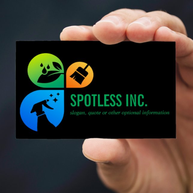 Black Modern Trendy Cleaning services logo Business Card (Creator Uploaded)