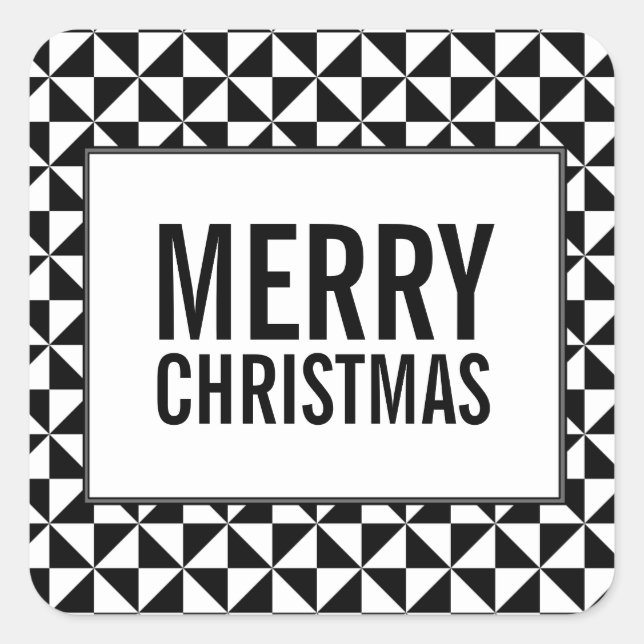Black Modern Triangles Holiday Stickers (Front)
