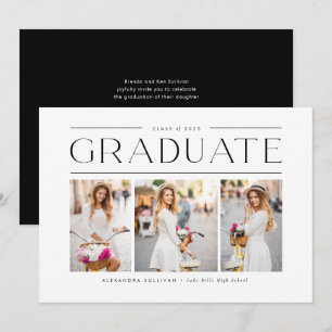 Black Modern Typography Photo Collage Graduation Invitation