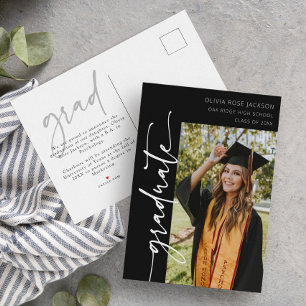 Black Modern Typography Photo Graduation Announcement Postcard