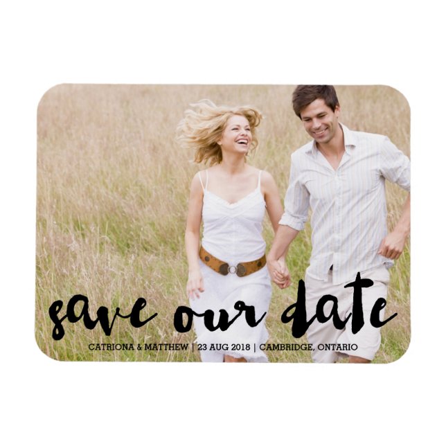 Black Modern Typography Save the Date Magnet (Horizontal)