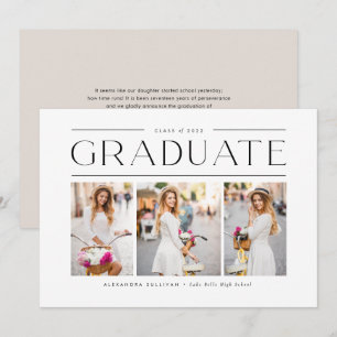 Black Modern Typography Three Photo Graduation Announcement