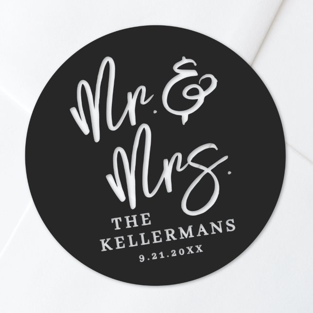 Black Modern Wedding Classic Round Sticker (Black Modern Wedding Classic Round Sticker)